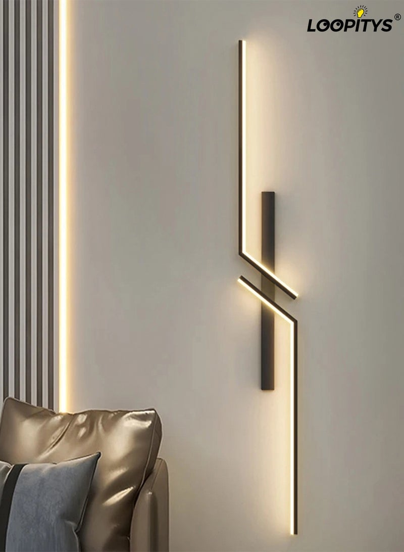 LOOPITYS （BLACK, 60CM，Three color temperatures）Modern Creative Strip Led Wall Lamp Minimalist Bedroom Bedside Wall Sconce Led Lights Living Room TV Sofa Background Wall Lamp - Image 1