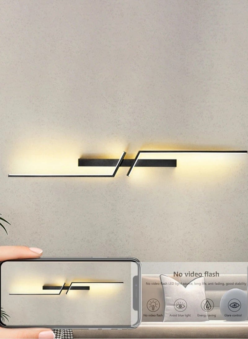 LOOPITYS （BLACK, 60CM，Three color temperatures）Modern Creative Strip Led Wall Lamp Minimalist Bedroom Bedside Wall Sconce Led Lights Living Room TV Sofa Background Wall Lamp - Image 5