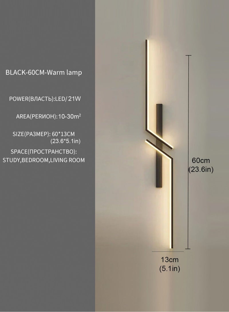 LOOPITYS （BLACK, 60CM，Three color temperatures）Modern Creative Strip Led Wall Lamp Minimalist Bedroom Bedside Wall Sconce Led Lights Living Room TV Sofa Background Wall Lamp - Image 3