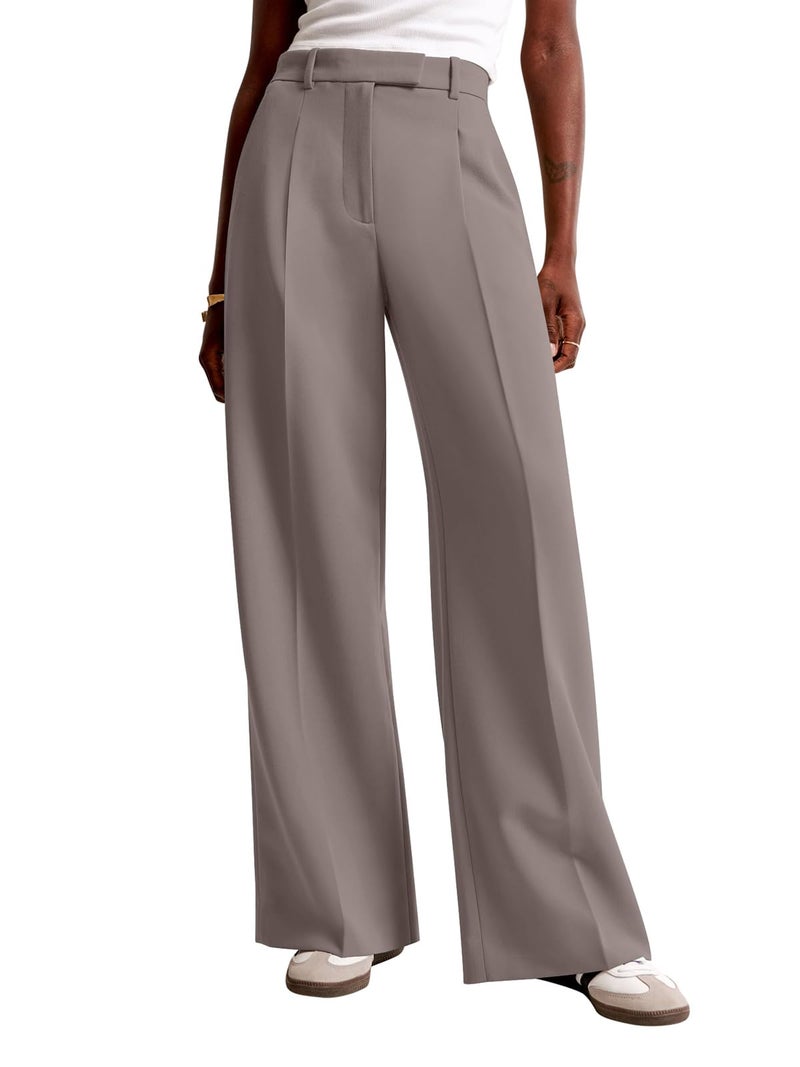 NIMIN Women Wide Leg Pants High Waisted Formal Dressy Work Trousers Business Casual Pants with Pockets Mocha Brown - Image 1