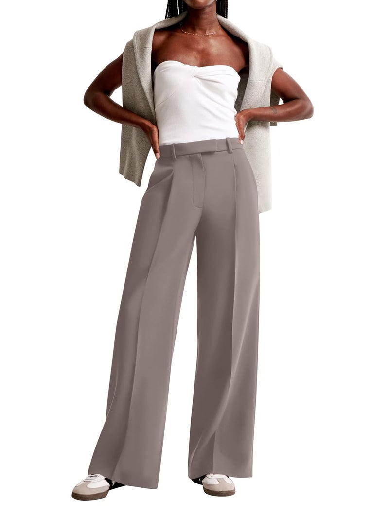 NIMIN Women Wide Leg Pants High Waisted Formal Dressy Work Trousers Business Casual Pants with Pockets Mocha Brown - Image 2