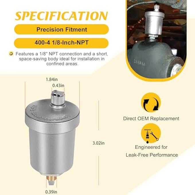 400-4 FLOAT AIR HY-VENT, 1/8" NPT AUTOMATIC AIR VENT VALVE  BRASS, COMPACT DESIGN FOR HYDRONIC HEATING SYSTEMS, BOILERS, RADIATORS & SOLAR HOT WATER - Image 3