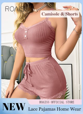 2 Piece Set Women Loungewear Ladies Lace Solid Color Pajama Set Casual Suspender Shorts for Comfortable Home Wear - pzsku/Z715267B2C972378CB3FFZ/45/_/1701139270/8d97ba1c-95f7-4c12-9dfe-ba391fd6de23