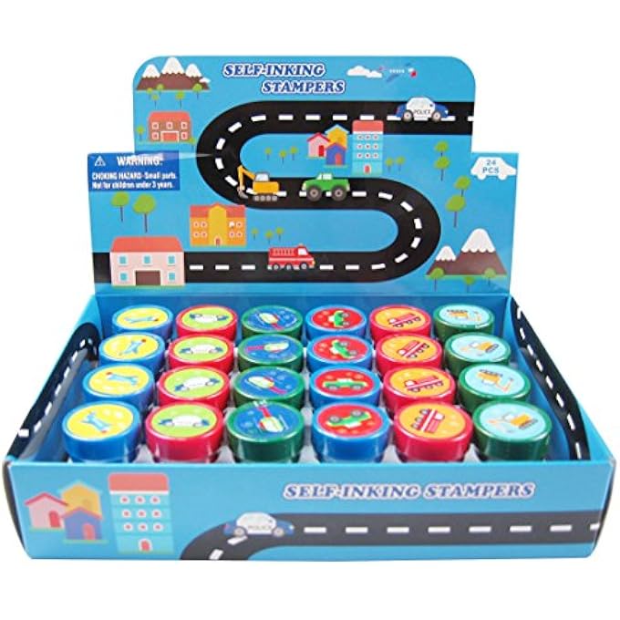 TINYMILLS 24 Pcs Transportation Vehicles & Construction Stampers for Kids - Image 1