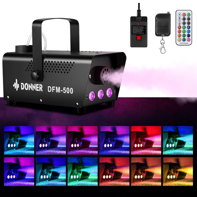 Donner Fog Machine with 13 Colors, 500W 2000CFM Party Smoke Machine with RGB LED Light, Indicate Light with 2 Wireless Remote Controls, Manual Spray Fog, for Halloween Festival Wedding Indoor Use - Image 1