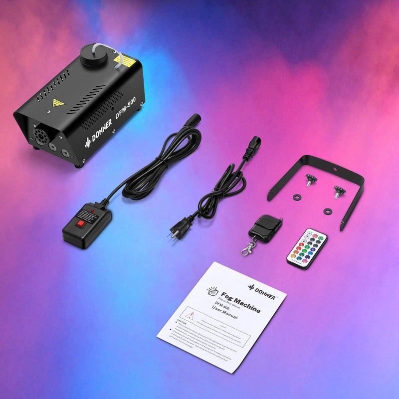 Donner Fog Machine with 13 Colors, 500W 2000CFM Party Smoke Machine with RGB LED Light, Indicate Light with 2 Wireless Remote Controls, Manual Spray Fog, for Halloween Festival Wedding Indoor Use - Image 5