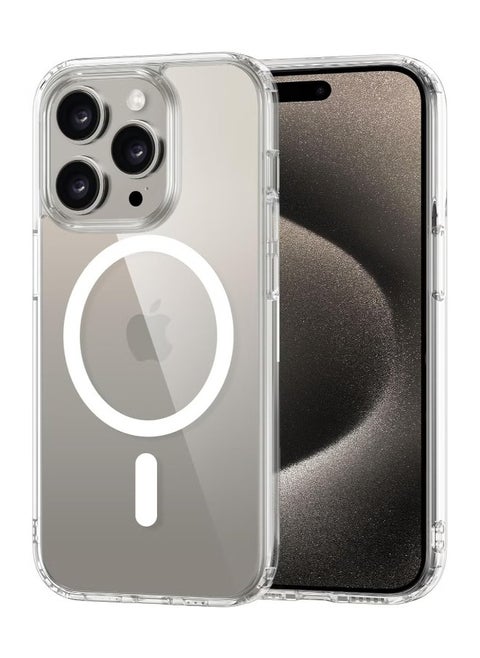 Hybrid Magnetic Case for iPhone Compatible with MagSafe Wireless Charging, Crystal Clear Hard Magnetic Back, Shockproof Bumper Cover