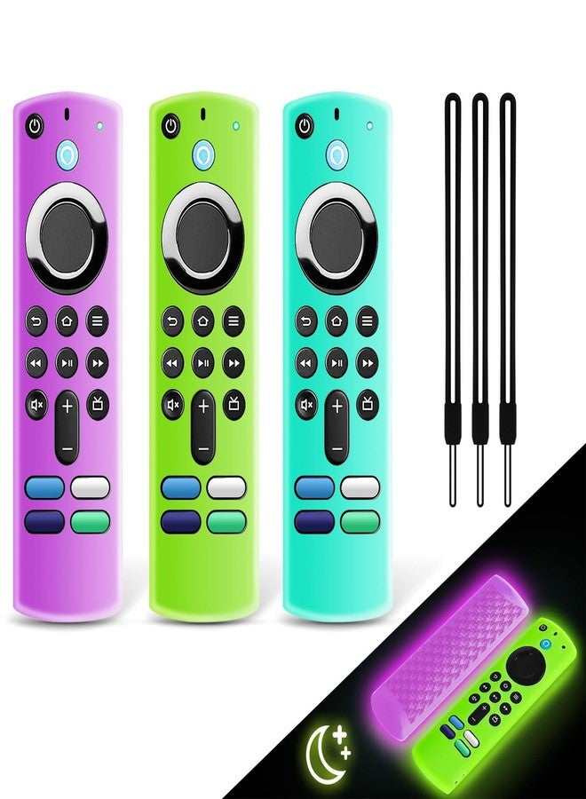 SOTATOO 3 Pack Silicone Remote Cover Case, Anti Slip Silicone Protective Case Glow in The Dark with Lanyard(Glow Green & GlowPurple & Sky Blue) - Image 1