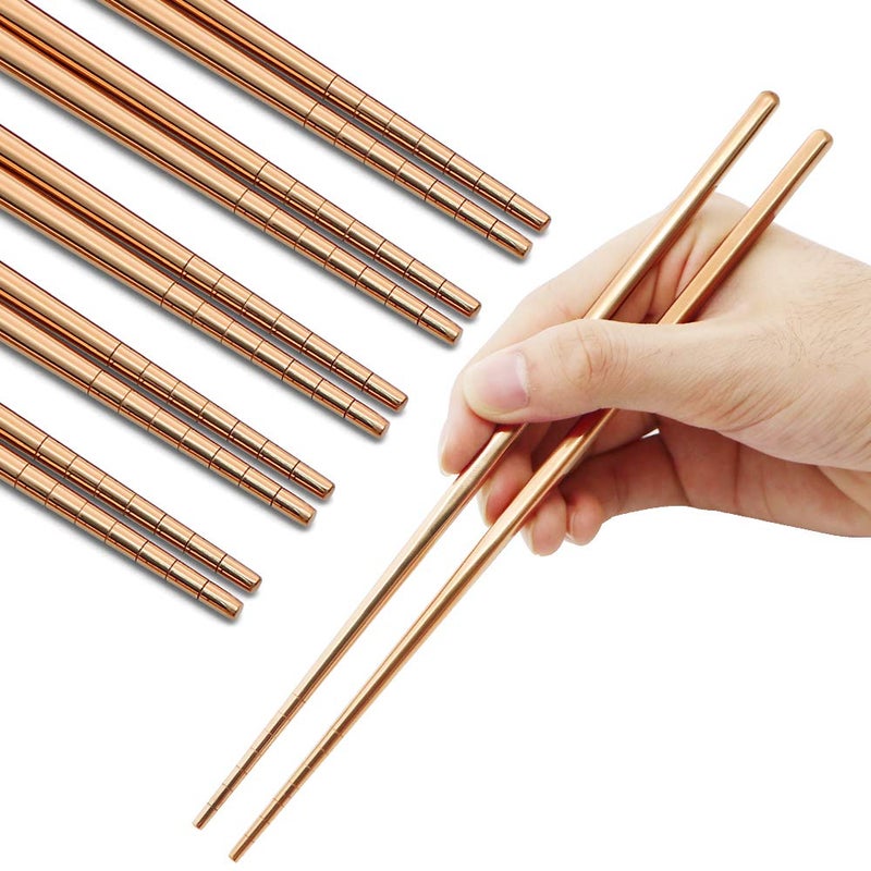 MUYOS Stainless Steel Chopsticks Reusable Multicolor Lightweight 304 Metal Chopsticks Dishwasher Safe - 5 Pairs (Rose Gold) - Image 1