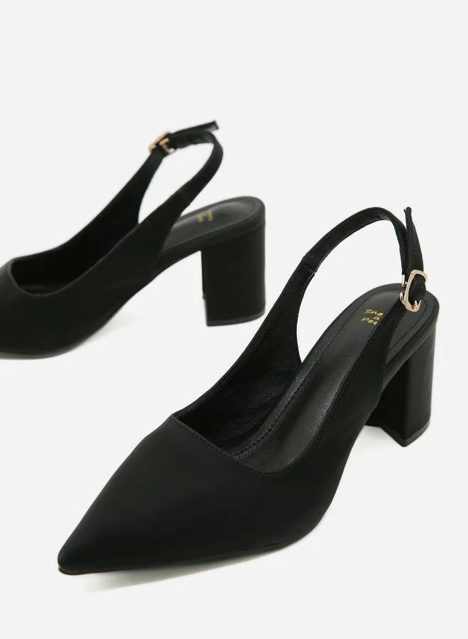 سنيك ايه بيك Plain Slingback Pointed Toe Block Heel Shoes