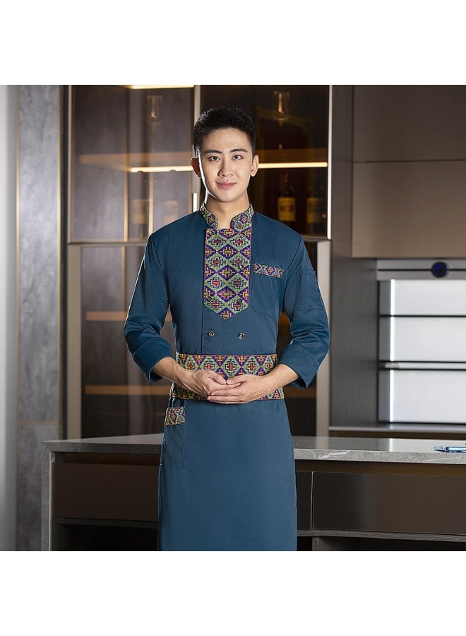 NIBEMINENT Autumn long-sleeved Xinjiang ethnic style embroidered workwear for chefs in the catering and hotel industry - Image 1