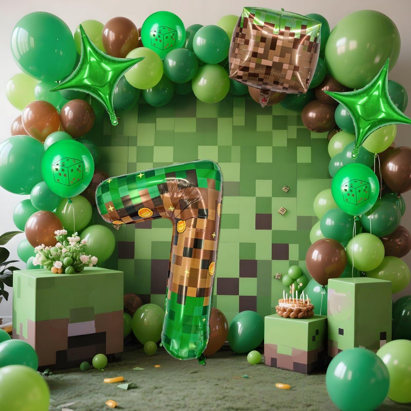 Zailo 40 Inch Giant Green Brown Pixel Gold Coin Miner Theme Number Foil Balloon, Mining Green Birthday Party Decoration Set 0-9 Optional for Kids Anniversary Balloon Party Supplies Game Theme (7) - Image 3