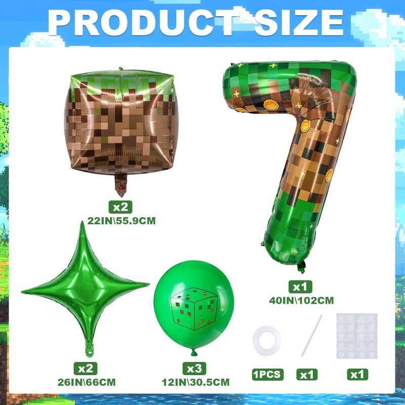 Zailo 40 Inch Giant Green Brown Pixel Gold Coin Miner Theme Number Foil Balloon, Mining Green Birthday Party Decoration Set 0-9 Optional for Kids Anniversary Balloon Party Supplies Game Theme (7) - Image 2