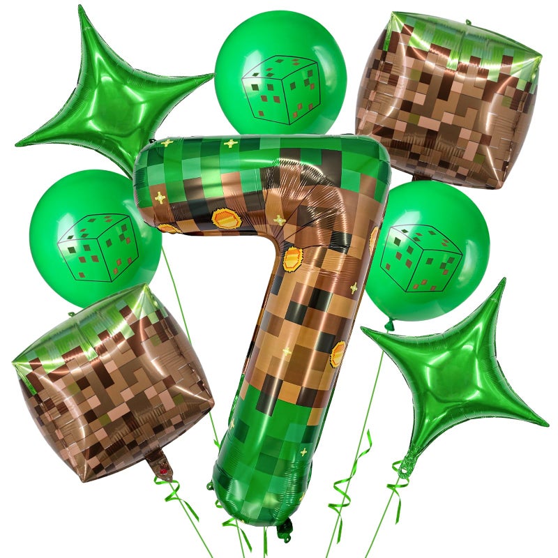Zailo 40 Inch Giant Green Brown Pixel Gold Coin Miner Theme Number Foil Balloon, Mining Green Birthday Party Decoration Set 0-9 Optional for Kids Anniversary Balloon Party Supplies Game Theme (7) - Image 1