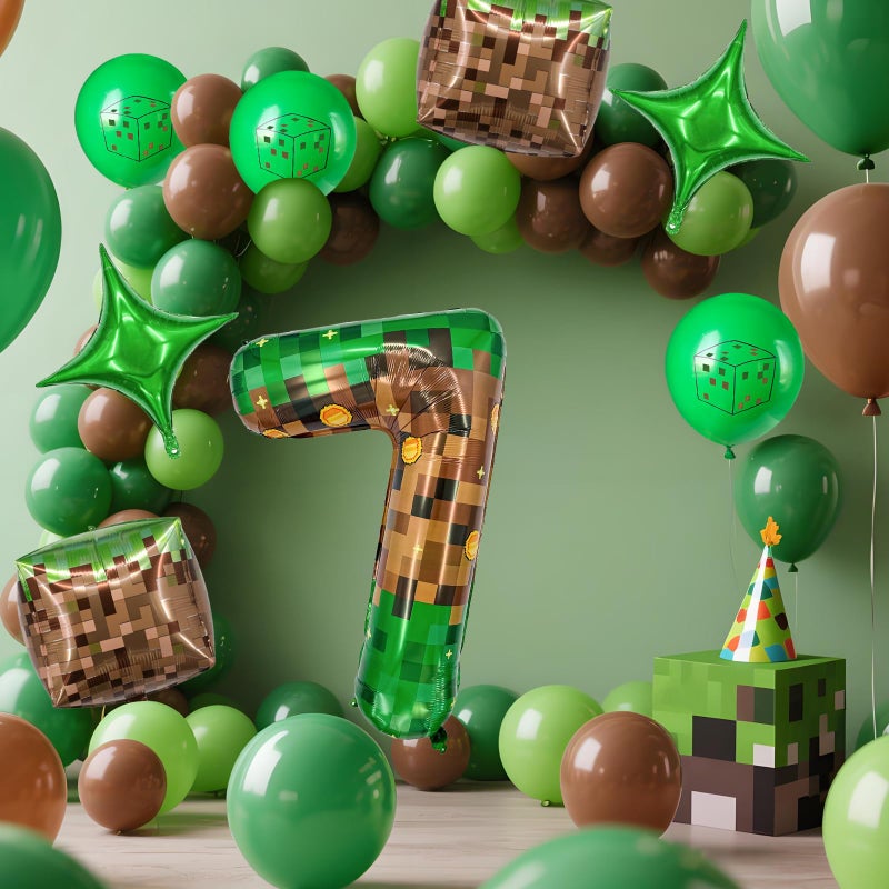 Zailo 40 Inch Giant Green Brown Pixel Gold Coin Miner Theme Number Foil Balloon, Mining Green Birthday Party Decoration Set 0-9 Optional for Kids Anniversary Balloon Party Supplies Game Theme (7) - Image 5