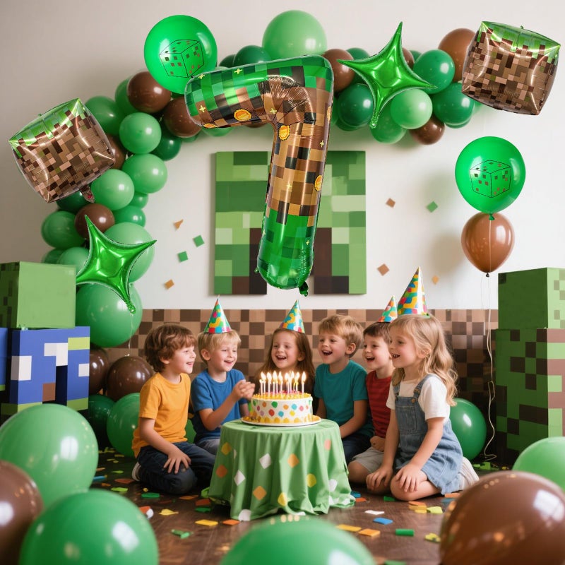 Zailo 40 Inch Giant Green Brown Pixel Gold Coin Miner Theme Number Foil Balloon, Mining Green Birthday Party Decoration Set 0-9 Optional for Kids Anniversary Balloon Party Supplies Game Theme (7) - Image 4