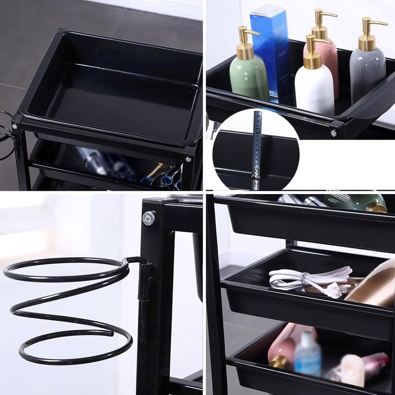 360° Universal Wheel Design Salon Cart 5 Tier Salon Tray Cart with Blow Dryer Rack Trolley Carts for Salon Station Use - Image 3