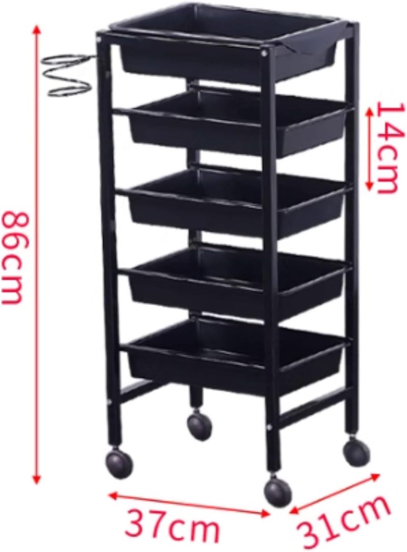 360° Universal Wheel Design Salon Cart 5 Tier Salon Tray Cart with Blow Dryer Rack Trolley Carts for Salon Station Use - Image 2