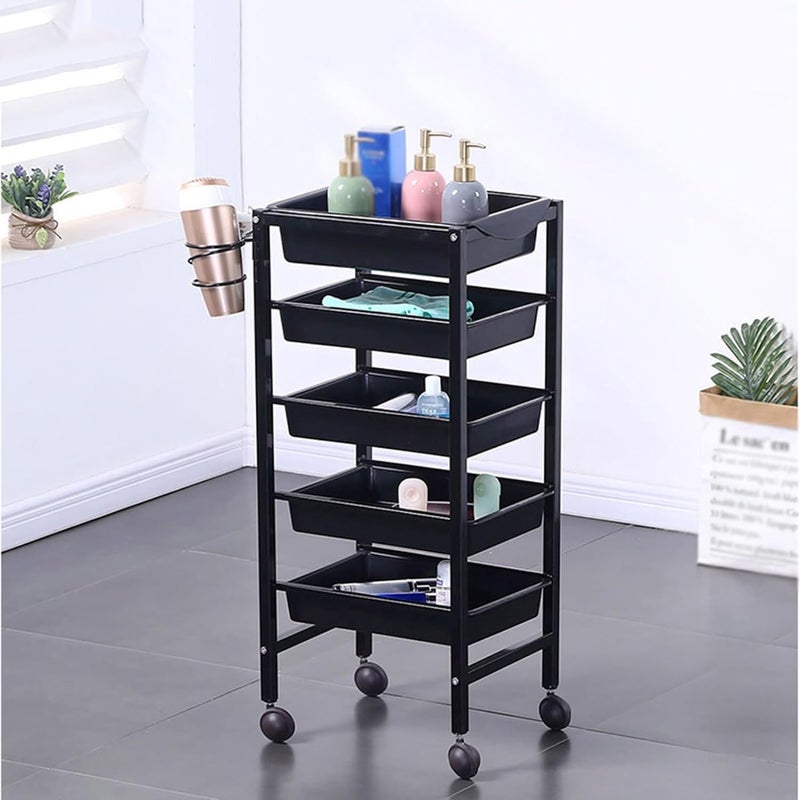 360° Universal Wheel Design Salon Cart 5 Tier Salon Tray Cart with Blow Dryer Rack Trolley Carts for Salon Station Use - Image 4