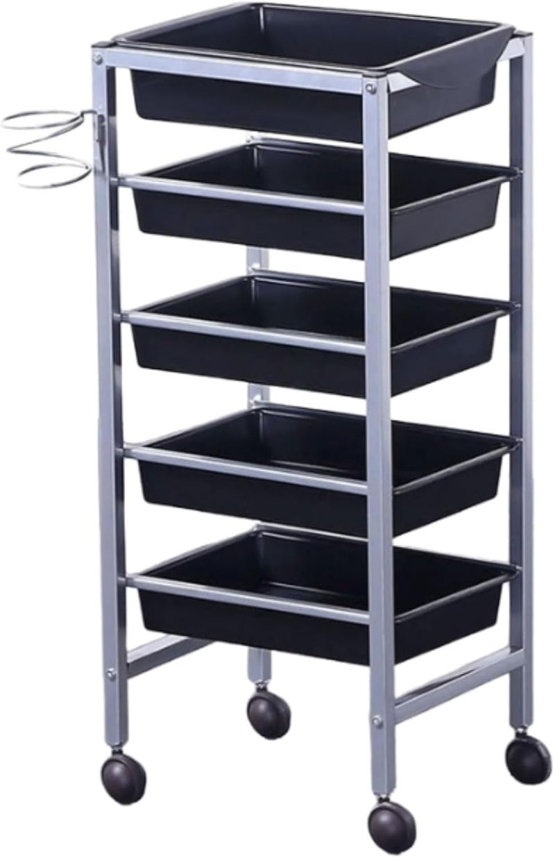 360° Universal Wheel Design Salon Cart 5 Tier Salon Tray Cart with Blow Dryer Rack Trolley Carts for Salon Station Use - Image 1