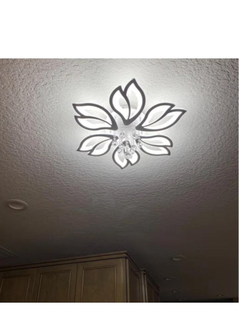 Haikomin LED Dimmable Flower Shaped Crystal Ceiling Lamp 6 Heads Modern White Metal Acrylic Ceiling Pendant Lamp With Remote Control Applicable to Living Room Bedroom And Dining Room  - Image 2