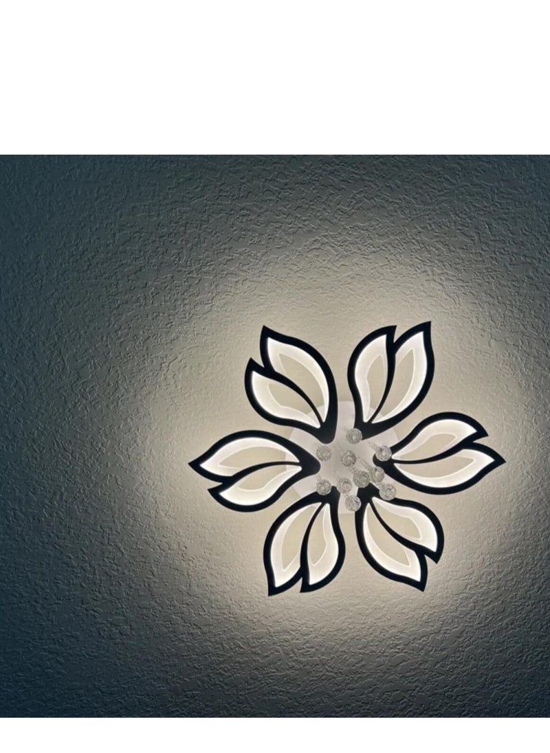 Haikomin LED Dimmable Flower Shaped Crystal Ceiling Lamp 6 Heads Modern White Metal Acrylic Ceiling Pendant Lamp With Remote Control Applicable to Living Room Bedroom And Dining Room  - Image 3