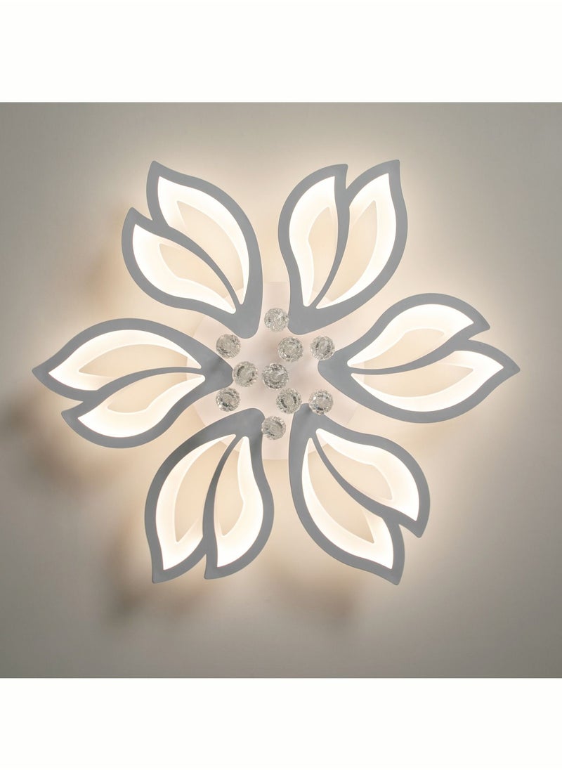 Haikomin LED Dimmable Flower Shaped Crystal Ceiling Lamp 6 Heads Modern White Metal Acrylic Ceiling Pendant Lamp With Remote Control Applicable to Living Room Bedroom And Dining Room  - Image 4