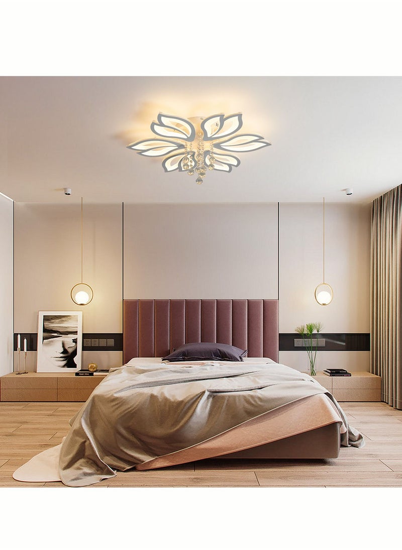 Haikomin LED Dimmable Flower Shaped Crystal Ceiling Lamp 6 Heads Modern White Metal Acrylic Ceiling Pendant Lamp With Remote Control Applicable to Living Room Bedroom And Dining Room  - Image 5