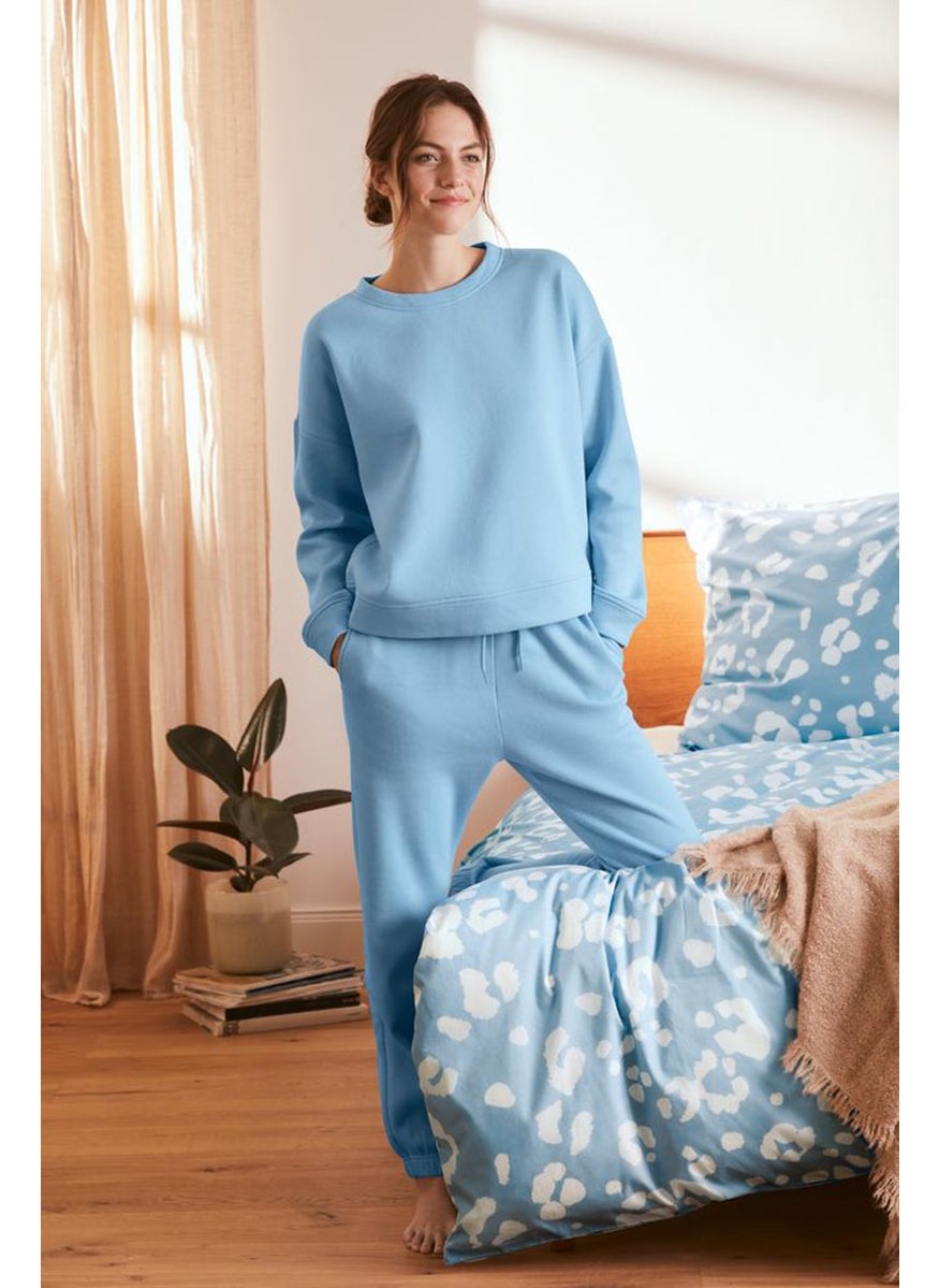 Tchibo Women Round Neck Solid Sweatshirt, Sky Blue  - Image 1