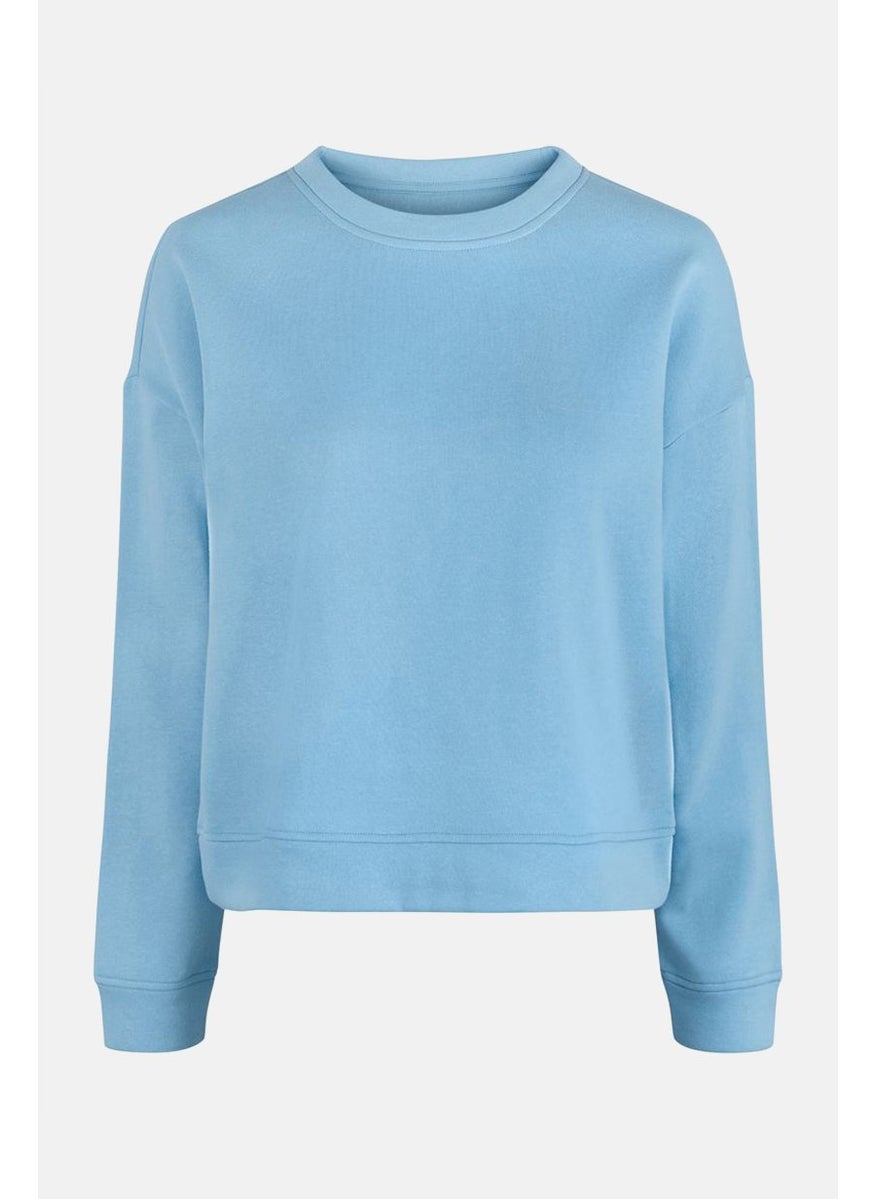 Tchibo Women Round Neck Solid Sweatshirt, Sky Blue  - Image 2