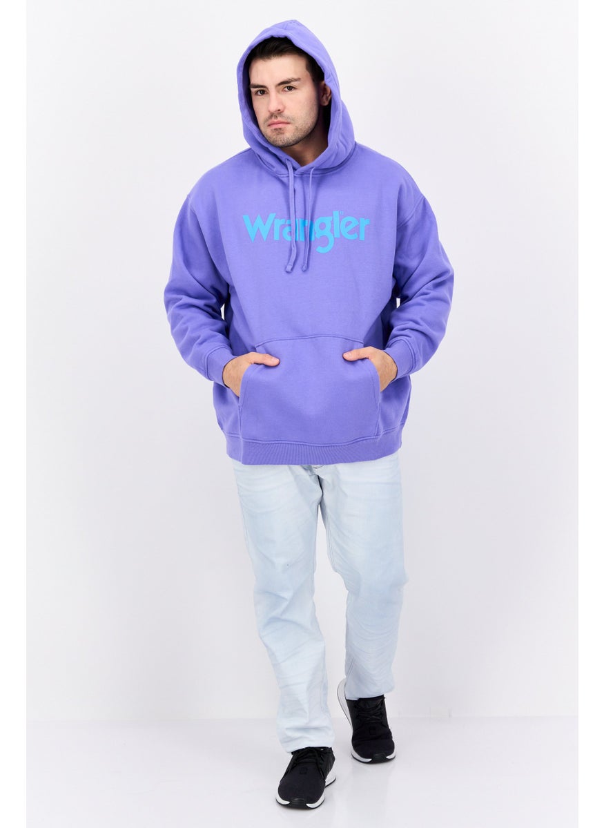 Wrangler - Men Hooded Long Sleeve Brand Logo Sweatshirt, Purple - Image 1