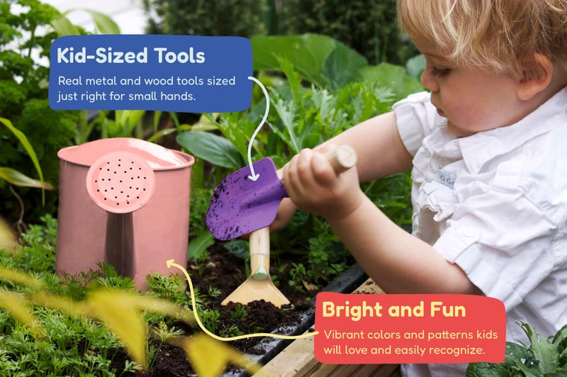 Kinderific Gardening Set, Tool Kit, for Kids, STEM, Includes Tote Bag, Spade, Watering Can, Rake, Fork, Trowel and Gloves (Princess Pink) - Image 5