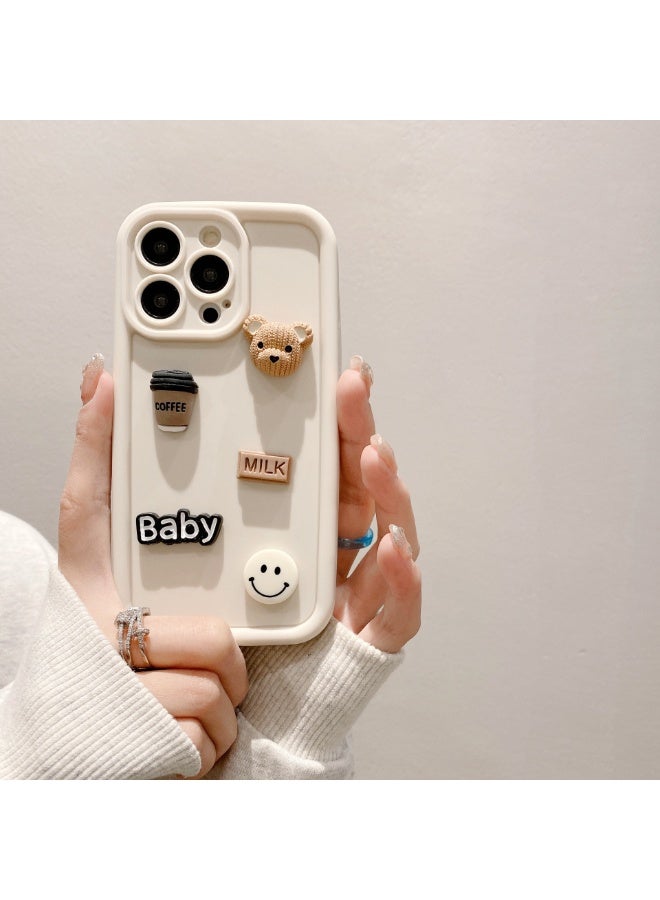 NIBEMINENT Coffee Bear Protective TPU Case Cover For iPhone 14 Pro Max, White