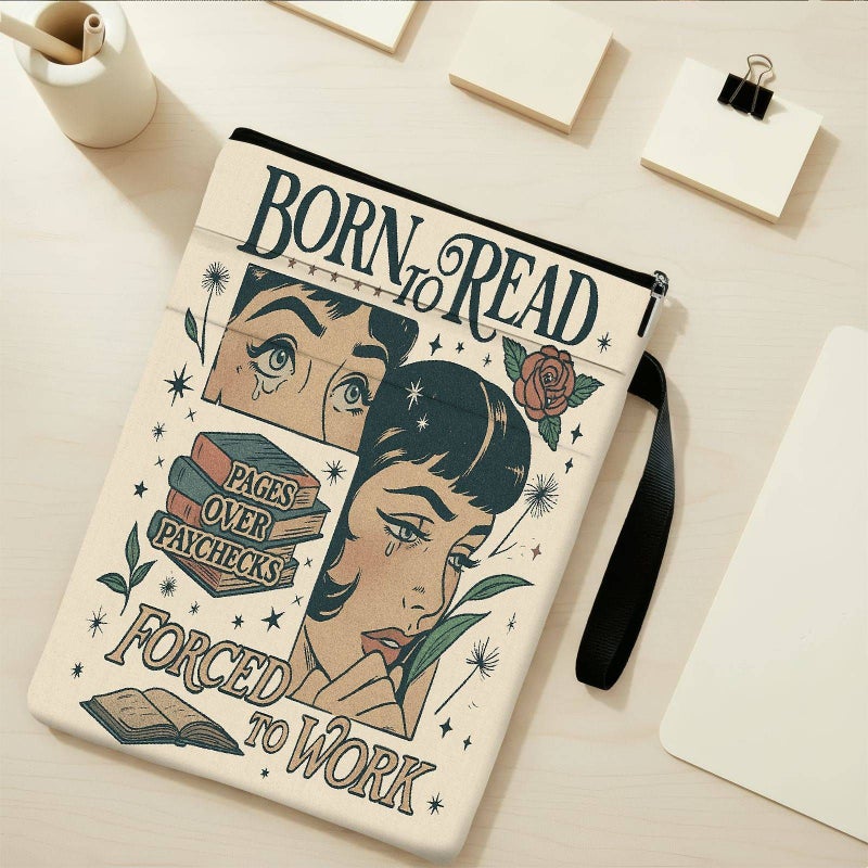 Vintage Style Literary Print Book Cover With Zipper Closure For Students - Image 1