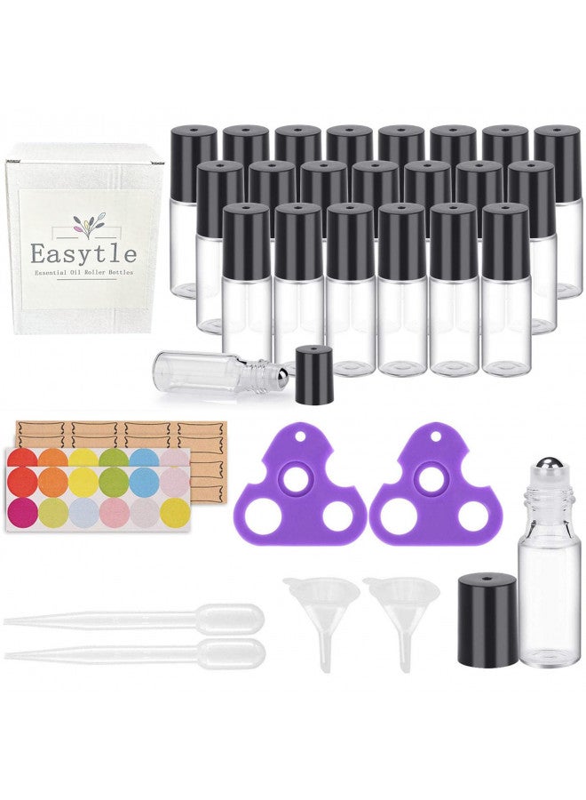 Easytle Essential Oil Roller Bottles 24 Pack 5ml Clear Glass Roller Bottles for Oils (96 Pieces Labels, 2 Opener, 4 Funnels, 4 Dropper) Roll on Bottles with Stainless Steel Roller Balls and Caps - Image 1