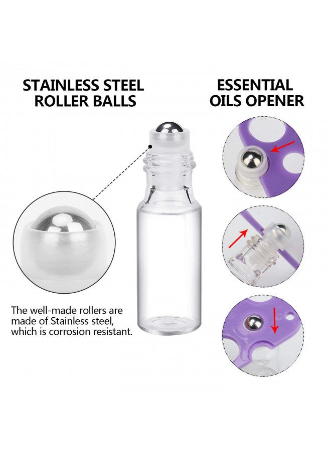 Easytle Essential Oil Roller Bottles 24 Pack 5ml Clear Glass Roller Bottles for Oils (96 Pieces Labels, 2 Opener, 4 Funnels, 4 Dropper) Roll on Bottles with Stainless Steel Roller Balls and Caps - Image 4
