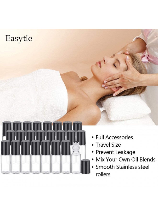 Easytle Essential Oil Roller Bottles 24 Pack 5ml Clear Glass Roller Bottles for Oils (96 Pieces Labels, 2 Opener, 4 Funnels, 4 Dropper) Roll on Bottles with Stainless Steel Roller Balls and Caps - Image 2