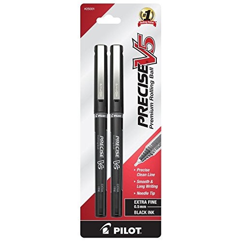 PILOT Precise V5 Stick Liquid Ink Rolling Ball Stick Pens, Extra Fine Point (0.5mm) Black Ink, 2-Pack (25001) - Image 5