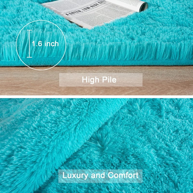HOMORE Turquoise Rugs for Living Room 5x8 Feet Fluffy Area Rug Modern Shag Rugs for Bedroom, Soft Furry Teal Blue Rugs for Kids Room, Cute Rugs and Carpets for Nursery Playroom Home Dorm Decor - Image 5