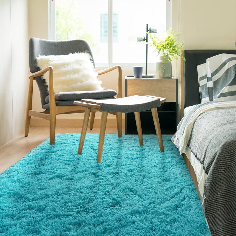 HOMORE Turquoise Rugs for Living Room 5x8 Feet Fluffy Area Rug Modern Shag Rugs for Bedroom, Soft Furry Teal Blue Rugs for Kids Room, Cute Rugs and Carpets for Nursery Playroom Home Dorm Decor - Image 3