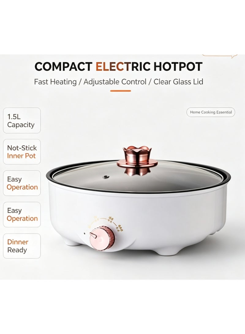 26CM Multi-Functional Electric Cooking Pot with Glass Lid, Adjustable Temperature Non-Stick Electric Skillet, Portable Electric Hot Pot for Frying Boiling Stewing - Image 4