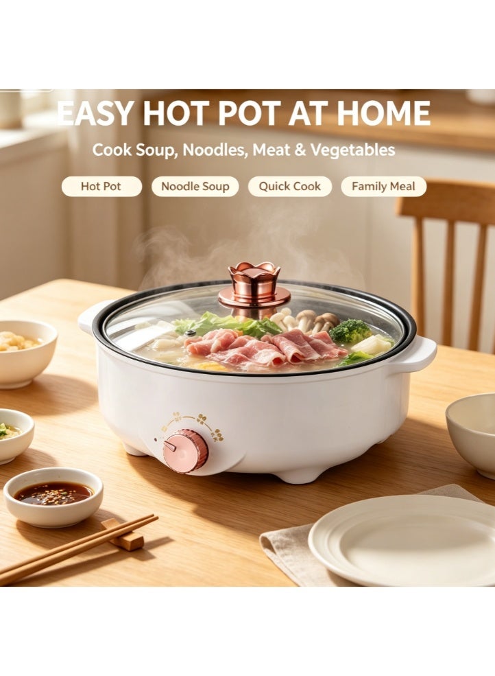 26CM Multi-Functional Electric Cooking Pot with Glass Lid, Adjustable Temperature Non-Stick Electric Skillet, Portable Electric Hot Pot for Frying Boiling Stewing - Image 3