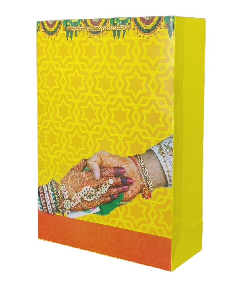 Arrow Paper Products Paper Gift Bags For Marriage Return Gift, Small Presents (Pack Of 30), Yellow - Image 2