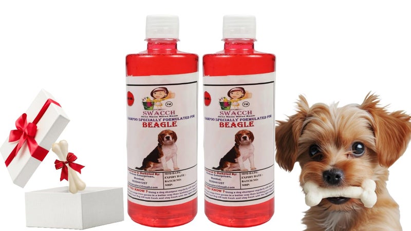 swacch Shampoo | Puppy Safe Shampoo | Beagle Dog Shampoo (500ml) (Pack of 2) Strawberry + Small White Bone | Dog Chew Bones | Teething chew Toy | Dental Teething | Combo Pack - Image 1