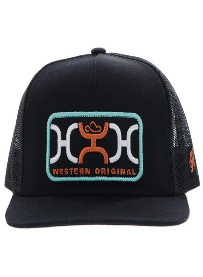 HOOEY Loop Trucker Hat - High Profile Adjustable Snapback Hat - Outdoor, Casual, Hiking, Baseball Cap for Men and Women, Breathable Mesh Side, Retro Classic Adjustable Fit - Black/Turquoise - Image 5