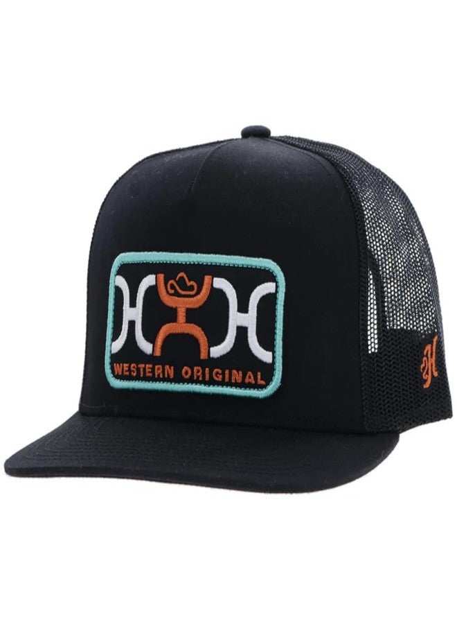 HOOEY Loop Trucker Hat - High Profile Adjustable Snapback Hat - Outdoor, Casual, Hiking, Baseball Cap for Men and Women, Breathable Mesh Side, Retro Classic Adjustable Fit - Black/Turquoise - Image 1