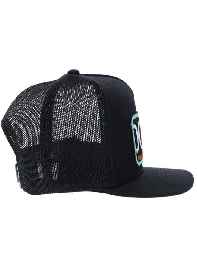 HOOEY Loop Trucker Hat - High Profile Adjustable Snapback Hat - Outdoor, Casual, Hiking, Baseball Cap for Men and Women, Breathable Mesh Side, Retro Classic Adjustable Fit - Black/Turquoise - Image 4