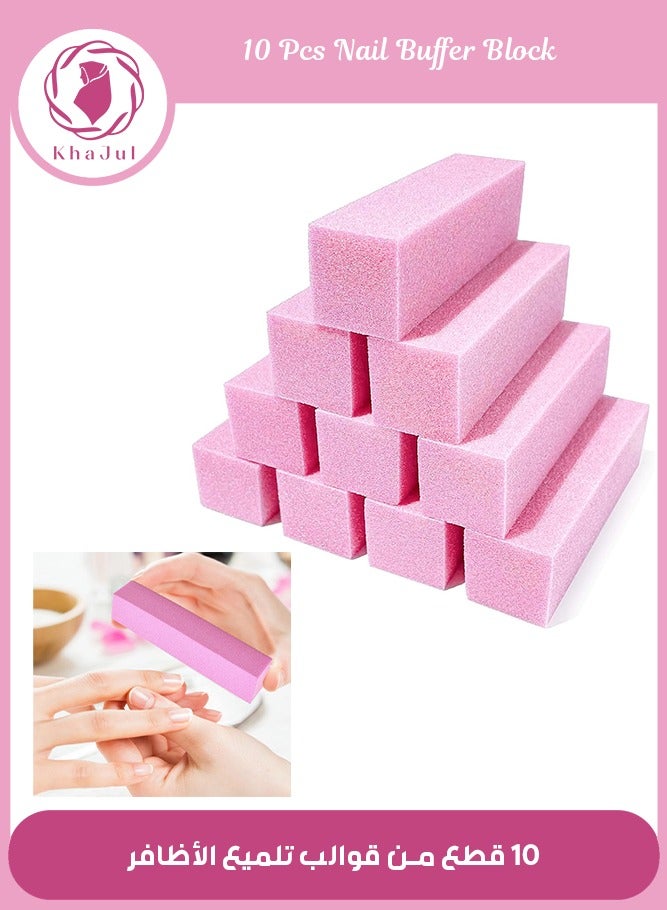 KHAJUL 10pcs Nail File Set, 10pcs Professional Nail Sanding Blocks, 120 Grit for Natural Acrylic Nails, Black Nail File Tools for Manicure Pedicure for Home and Salon Use (Pink) - Image 1