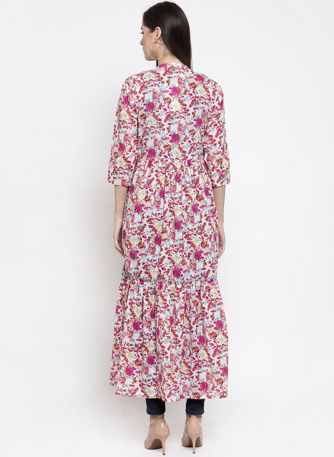 Indibelle Women Pink Floral Printed Longline Open Front Shrug - Image 4