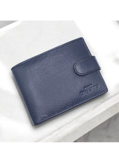 MARIO DRAFTS Men's Genuine Leather Button Wallet, Navy  - Image 1